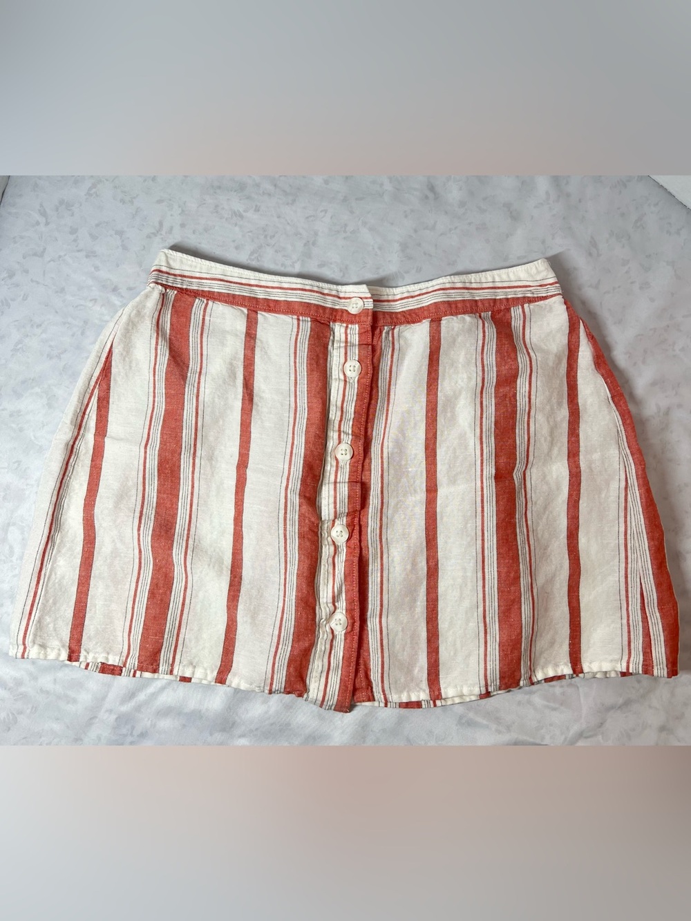 Express Women’s/Youth Linen-Blend Button-Front Linen Mini Skirt, Striped, Medium